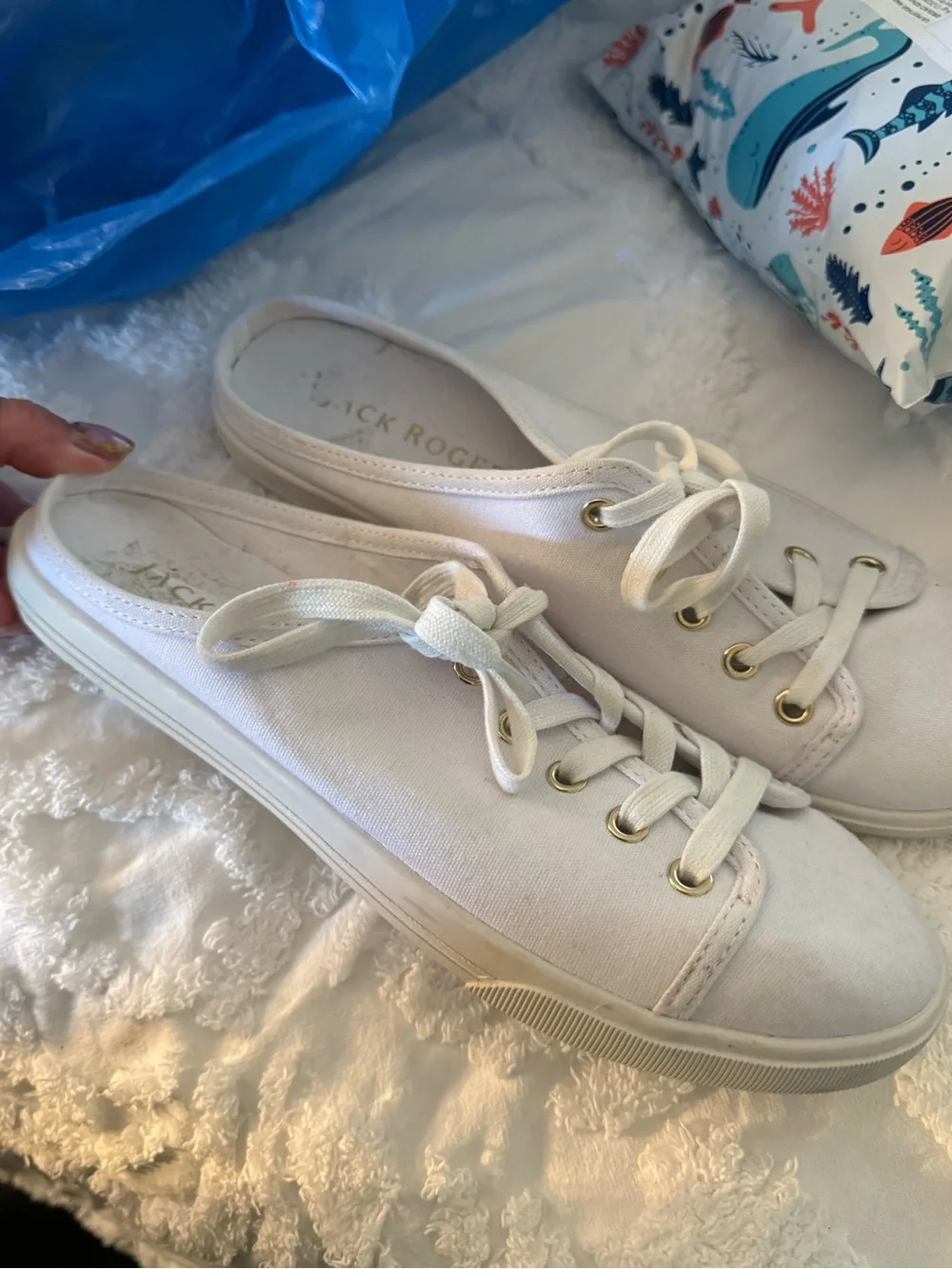 Jack Rogers Cream Canvas Slip-On Lace-Up Sneakers